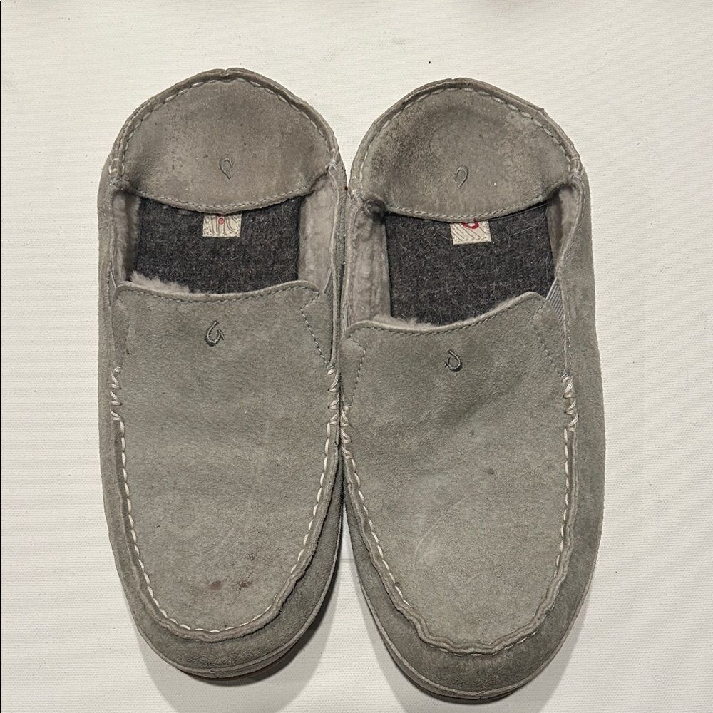 OluKai Women's Gray Suede Slip-On Moccasins